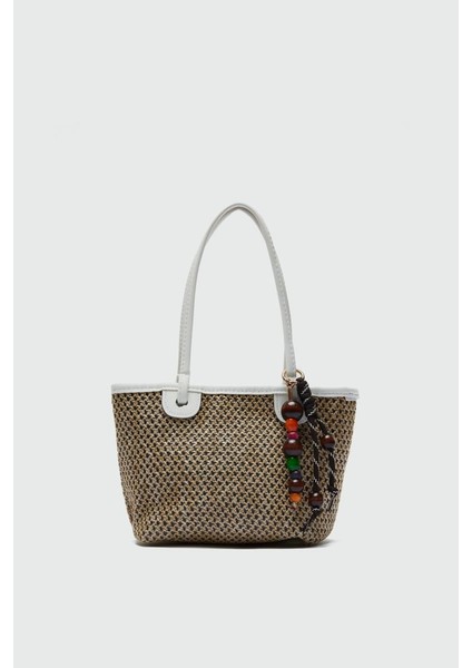 Roen Hasır Omuz Çantası Beyaz