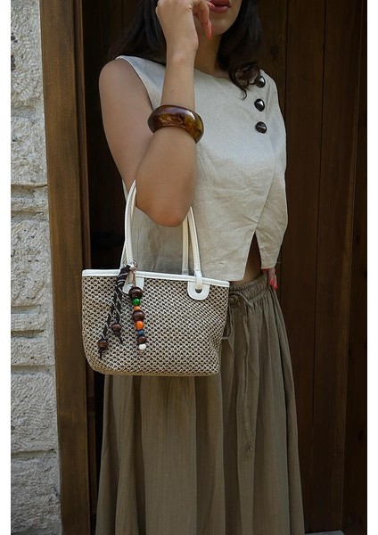 Roen Hasır Omuz Çantası Beyaz fiyatları