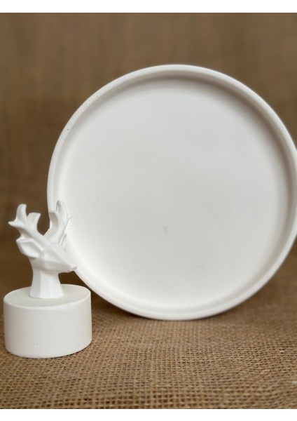 Geyik Heykeli ile Dekoratif Sunumluk Seti, Beyaz Renk Yüksek Kaliteli Malzeme Minimalist Geyik Heykeli ile Set Dekoratif El Yapımı Sunumluk, Ev Dekoru, Masa Dekoru (16x13cm 23,5x12 cm) indirimleri
