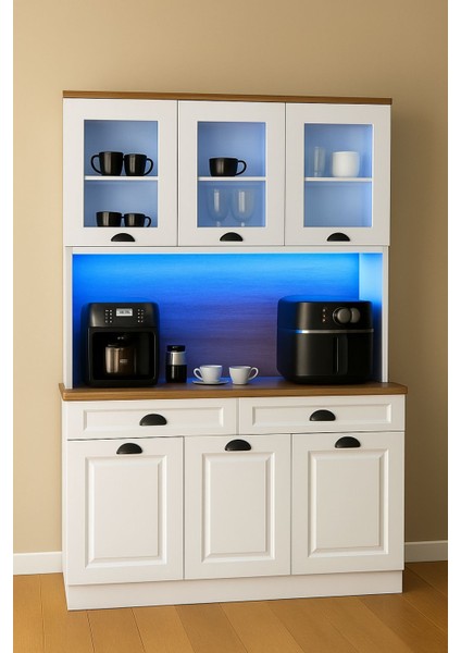 Y&A KIRAASYON ÜCRETSİZ KURULUM Kahve Köşesi - 140 cm Komple Mdf Mutfak Dolabı - Çok Amaçlı Dolap - LED Aydınlatmalı modelleri