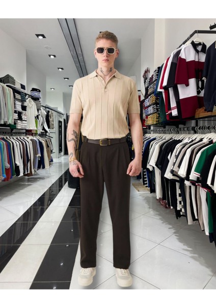 Triko Polo Yaka Erkek Tişört – Dikey Desenli modelleri