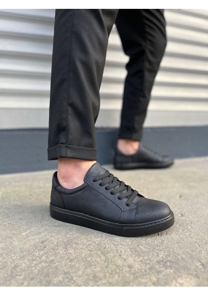 JET-165 Elite Bağcıklı Cilt Erkek Günlük Sneaker Ayakkabı Cst - Siyah