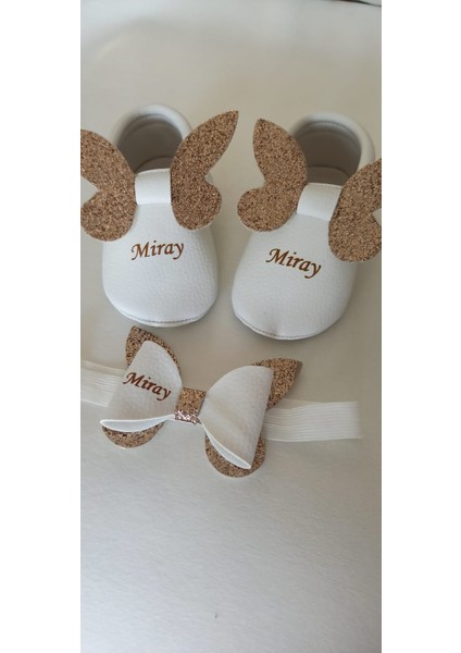 Bebeğinize Özel Gold Simli Bebek Ayakkabı ve Saç Bandı Seti fiyatları