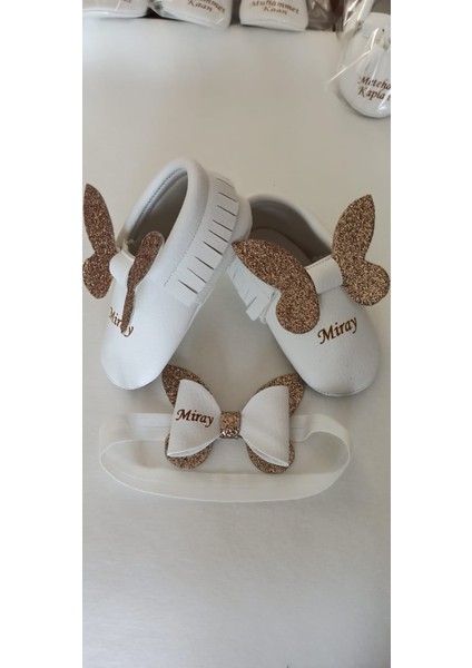 Bebeğinize Özel Gold Simli Bebek Ayakkabı ve Saç Bandı Seti modelleri