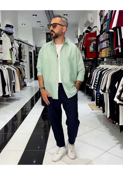 Gofre Kumaş Çizgili Oversize Erkek Gömlek fiyatları