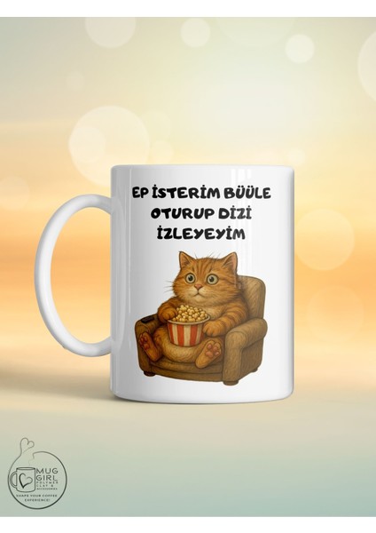 Tembel Kedi Serisi Kupa – Ep Isterim Büüle Mizahi Tasarımlı Baskılı Porselen Kupa fiyatları