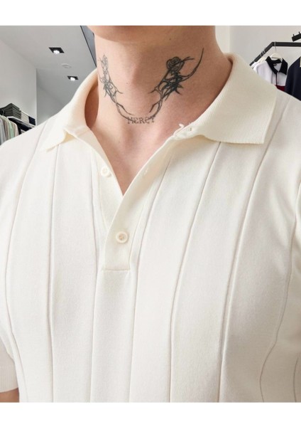 Triko Polo Yaka Erkek Tişört – Dikey Desenli indirimleri