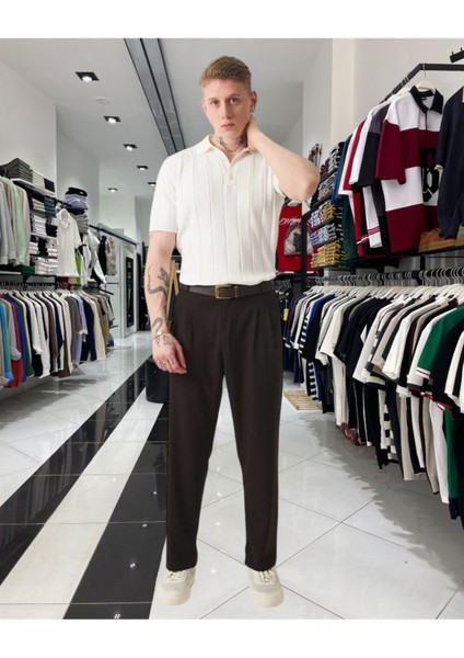 Triko Polo Yaka Erkek Tişört – Dikey Desenli