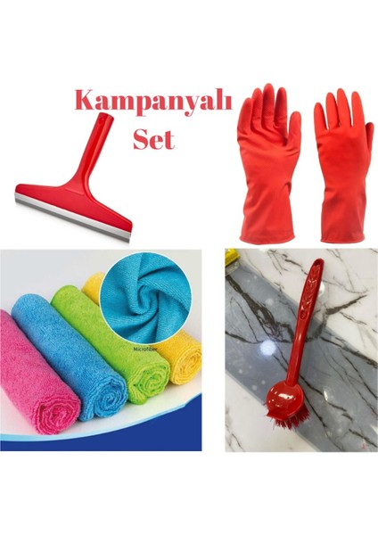 4'lü Temizlik Seti: Lavabo Fırçası, Eldiven, Bez ve Bulaşık Eldiveni