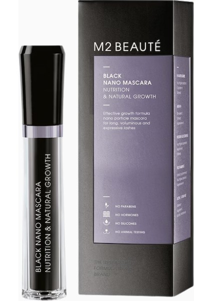 M2 Beauté Black Nano Maskara, Hacim Veren, Ipeksi ve Belirgin Kirpikler