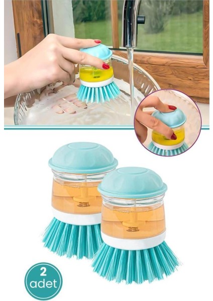 2'li Temizlik Fırçası Seti, Deterjan Hazneli, Basmalı, Mutfak ve Banyo Için