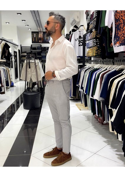 Fitil Dokulu Gofre Kumaş Yüksek Bel Erkek Pantolon