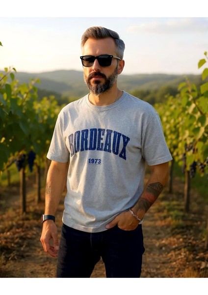 Bordeaux Nakışlı Yıkamalı Oversize Erkek Tişört modelleri