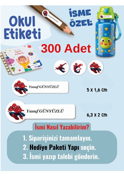 300 Adet Örümcek Adam Okul Etiketi Kişiye Özel Isme Özel Kalem Etiketi Defter Etiketi Kitap Etiketi