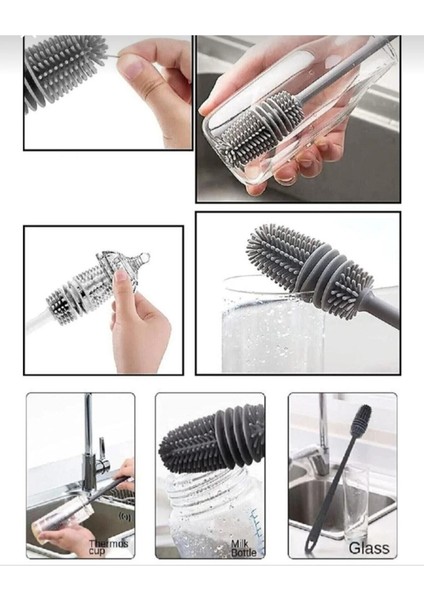 Uzun Silikon Temizleme Fırçası, Biberon, Vazo ve Bardak Için 1 Adet modelleri