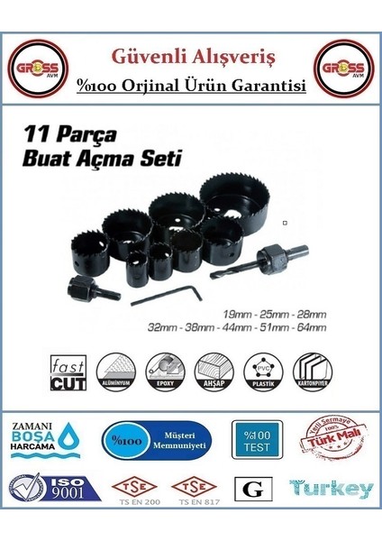 Buat Açma Seti - Ahşap - Alçıpan Panç Seti - 11 Parça