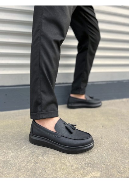 JET-154 Blaze Bağcıksız Püsküllü Cilt Erkek Günlük Spor Klasik Ayakkabı Cst - Siyah