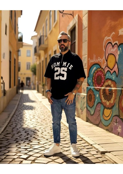Hommie Baskılı Oversize Erkek Polo Yaka T-Shirt