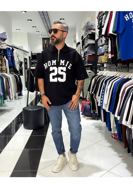 Hommie Baskılı Oversize Erkek Polo Yaka T-Shirt