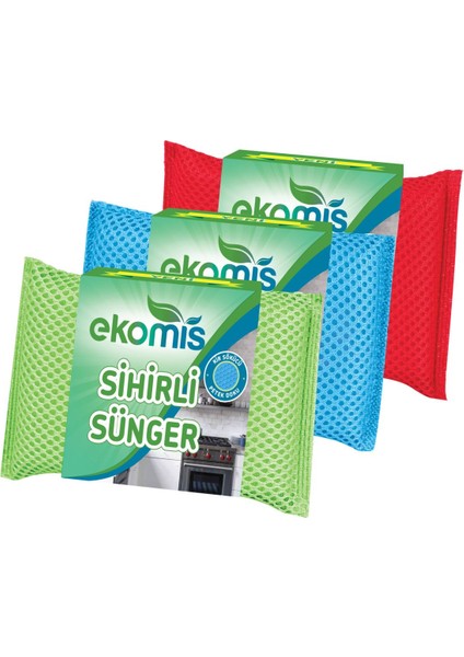 Ekomis Sihirli Sünger 3'lü Set, Temizlikte Kolaylık ve Parlaklık Sağlar
