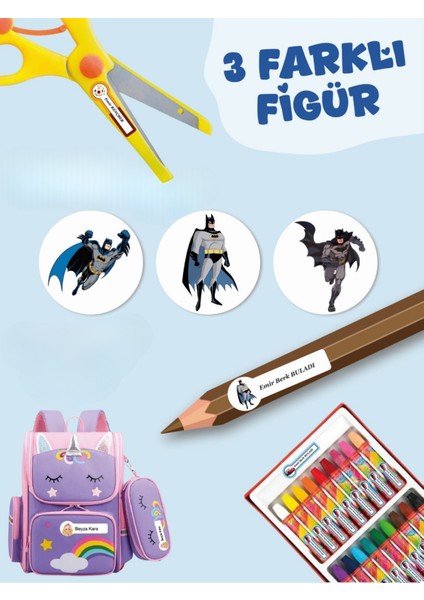 300 Adet Batman Okul Etiketi Kişiye Özel Isme Özel Kalem Etiketi Defter Etiketi Kitap Etiketi