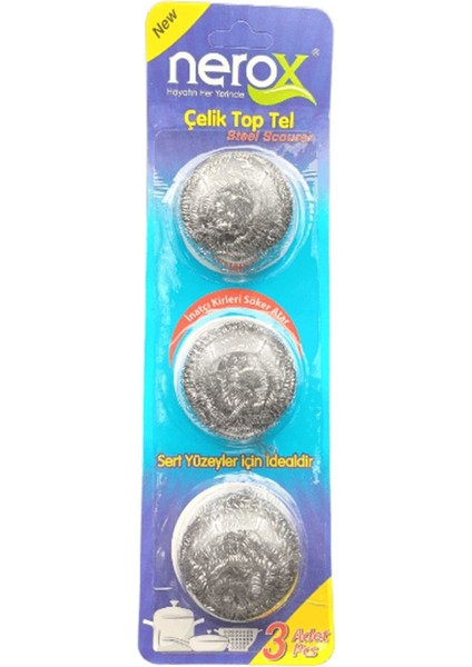 Çelik Top Tel Ovma Teli 3'lü Blister Set