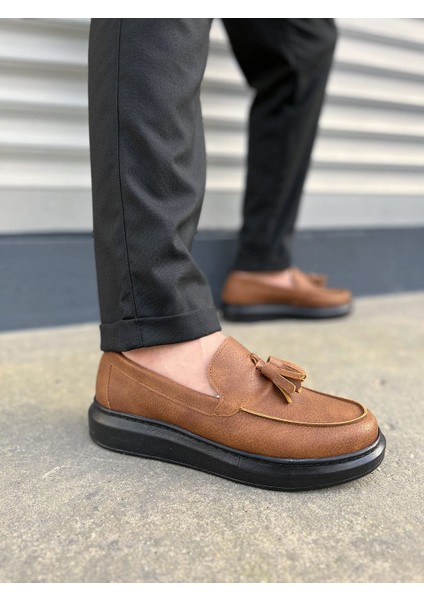 JET-154 Blaze Bağcıksız Püsküllü Cilt Erkek Günlük Spor Klasik Ayakkabı Cst - Taba