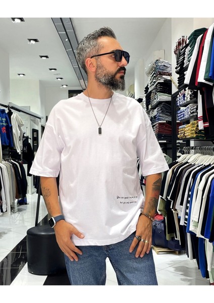 Erkek Sırtı Antik Kumaş Baskı Oversize T-Shirt