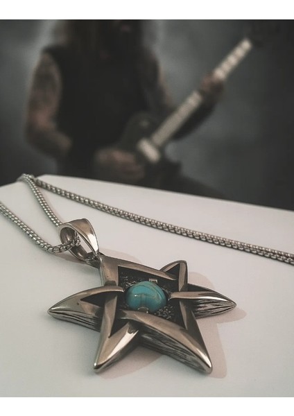 Denge, Koruma ve Elementlerin Uyumu Turkuaz Doğal Taşlı Pentagram Yıldız Kolye fiyatları