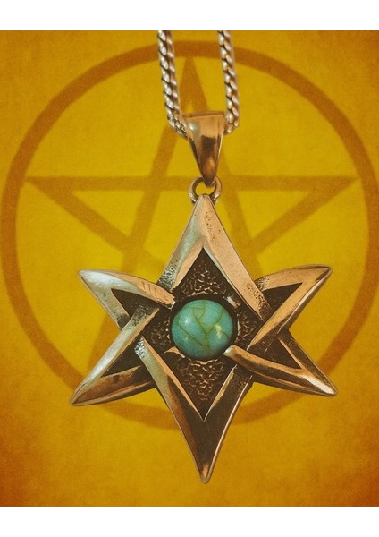 Denge, Koruma ve Elementlerin Uyumu Turkuaz Doğal Taşlı Pentagram Yıldız Kolye modelleri