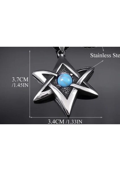 Denge, Koruma ve Elementlerin Uyumu Turkuaz Doğal Taşlı Pentagram Yıldız Kolye