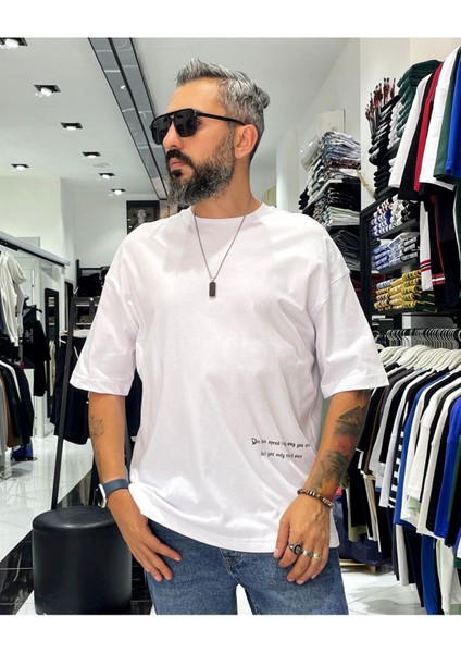 Erkek Sırtı Antik Kumaş Baskı Oversize T-Shirt