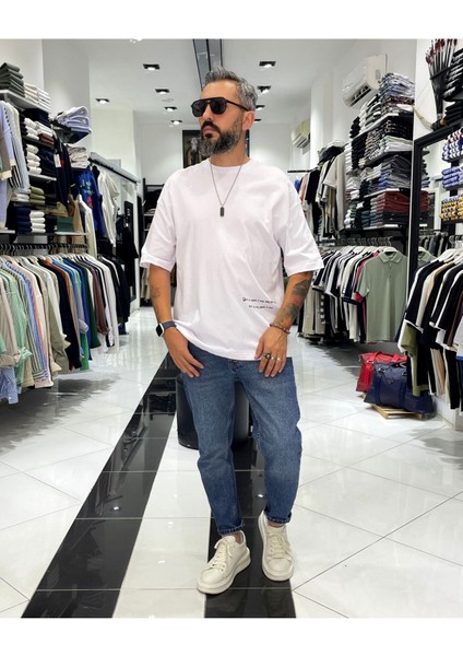 Erkek Sırtı Antik Kumaş Baskı Oversize T-Shirt