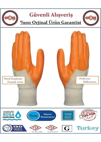 Nitril Iş Eldiveni - Pudrasız - Silikonsuz - 10 Numara