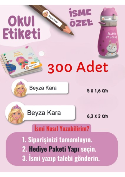 300 Adet Barbie Okul Etiketi Kişiye Özel Isme Özel Kalem Etiketi Defter Etiketi Kitap Etiketi