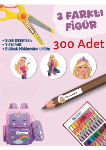 300 Adet Barbie Okul Etiketi Kişiye Özel Isme Özel Kalem Etiketi Defter Etiketi Kitap Etiketi fiyatları