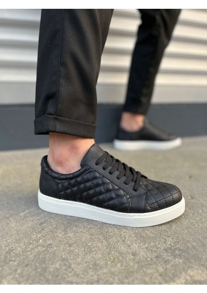 JET-166 Prestige Bağcıklı Cilt Kapitone Desenli Erkek Günlük Sneaker Ayakkabı Cbt - Siyah