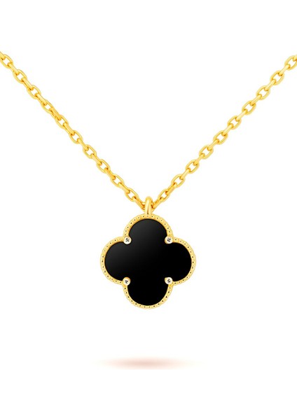 Altın Renk Siyah Yonca Kolye modelleri