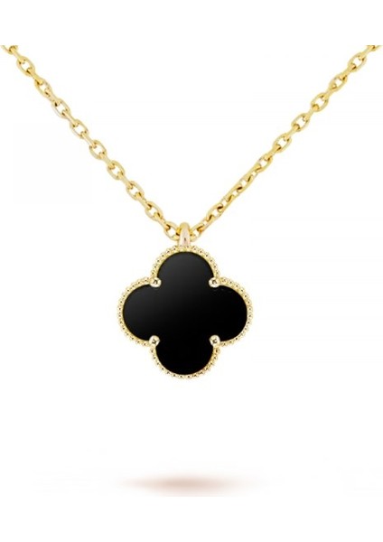 Altın Renk Siyah Yonca Kolye fiyatları