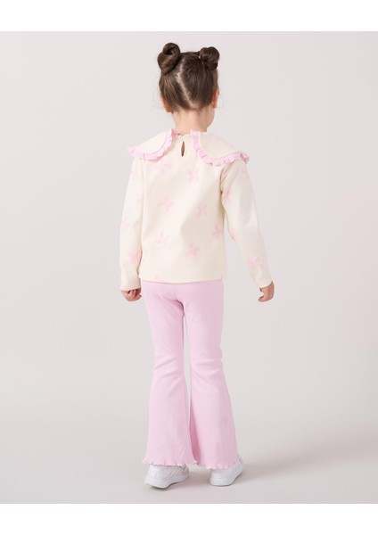 Kız Çocuk Pamuklu Lila Fiyonklu Volan Yaka Sweatshirt ve Ispanyol Paça Pantolon Takım fiyatları