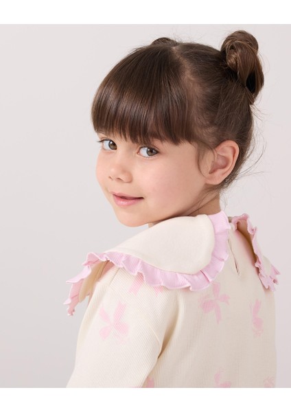 Kız Çocuk Pamuklu Lila Fiyonklu Volan Yaka Sweatshirt ve Ispanyol Paça Pantolon Takım modelleri