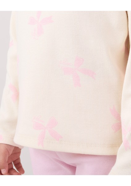 Kız Çocuk Pamuklu Lila Fiyonklu Volan Yaka Sweatshirt ve Ispanyol Paça Pantolon Takım indirimleri