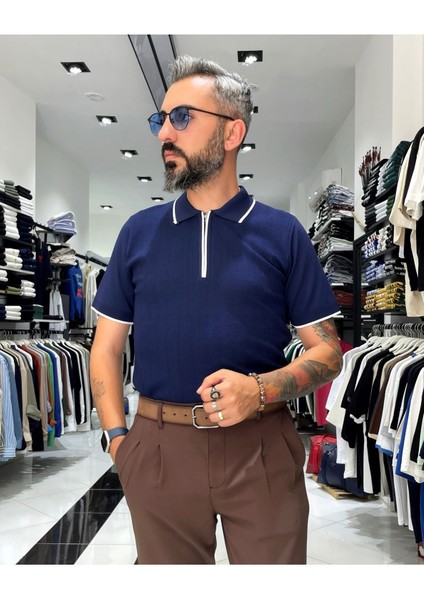 Fermuarlı Triko Polo Yaka Erkek Tişört