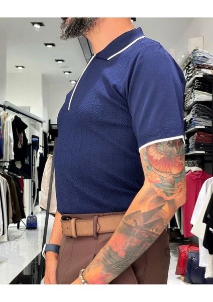 Fermuarlı Triko Polo Yaka Erkek Tişört
