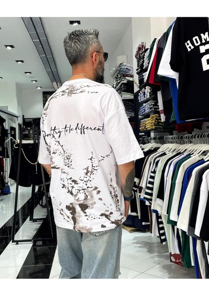Boya Efektli Erkek Oversize T-Shirt