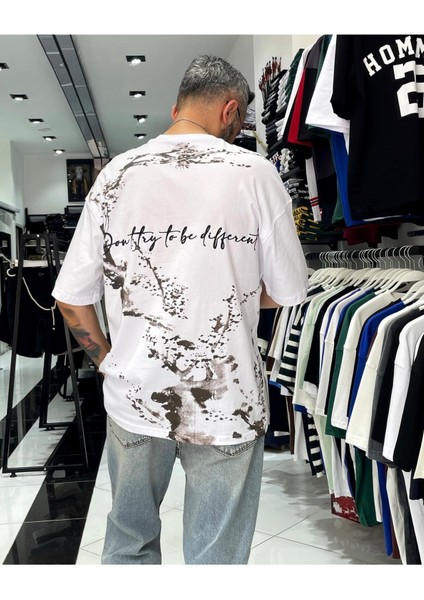 Boya Efektli Erkek Oversize T-Shirt fırsatları