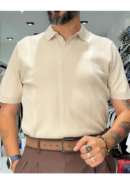 Kendinden Desenli Erkek Triko Polo Yaka T-Shirt fırsatları