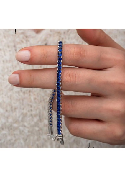 Kadın Çelik Zirkon Taşlı Gold,gümüş,mavi Renkli Ince ve Zarif Su Yolu Bileklik