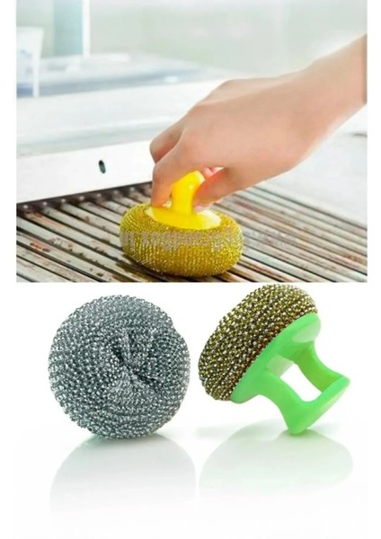 Paslanmaz Çelik Tutacaklı Bulaşık Ovma Topu ve Temizleme Fırçası Seti modelleri