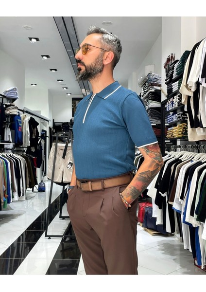 Fermuarlı Triko Polo Yaka Erkek Tişört